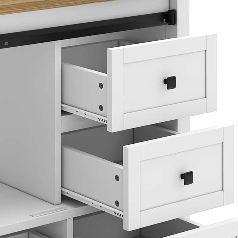 Moasis 48" Farmhouse Bathroom Vanity Cabinet with Ceramic Sink Basin and Sliding-Door Cabinet & 7 Drawers