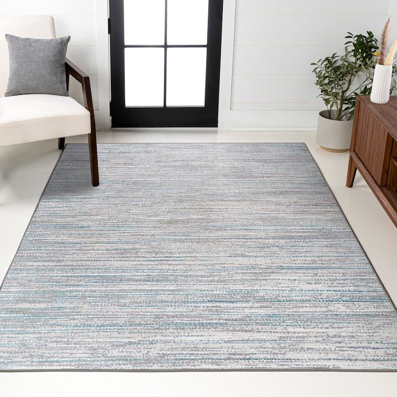 JONATHAN Y Slant Modern Strie' Area Rug - 3 X 5 - Gray/Turquoise