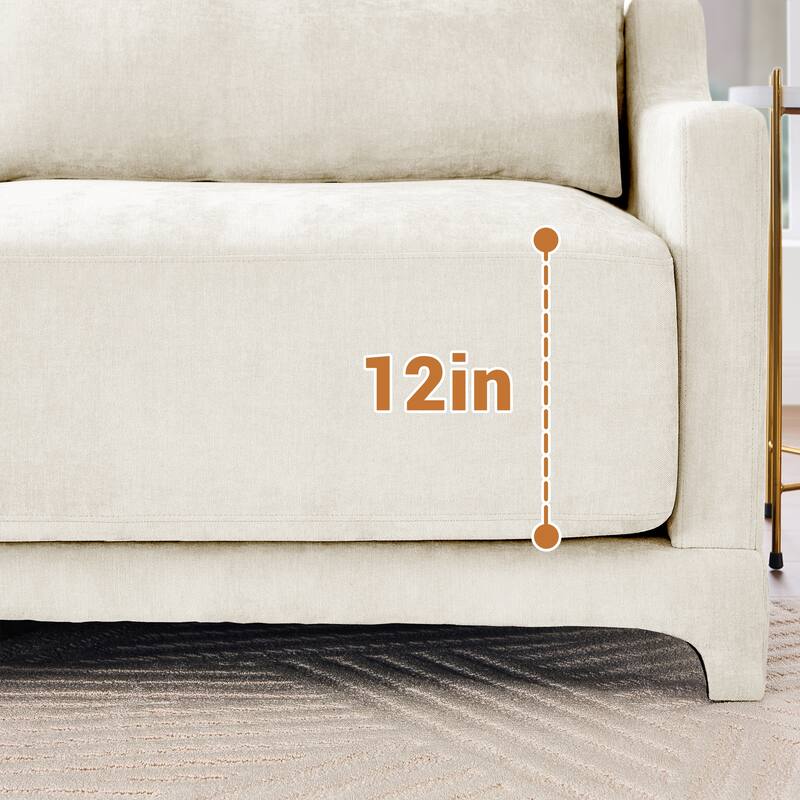 105.9" Chenille 3-Seater Sofa with 2 Ottomans, Lumbar Pillow & Wooden Base
