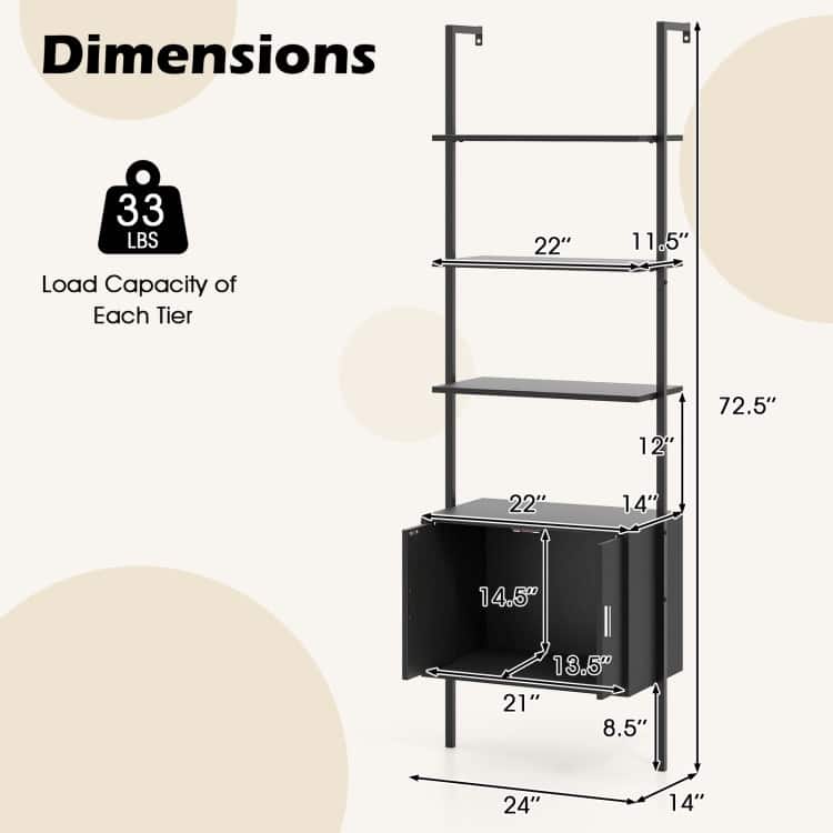 Engineered Wood Ladder Bookshelf with Cabinet Storage - 24" x 14" x 72.5"