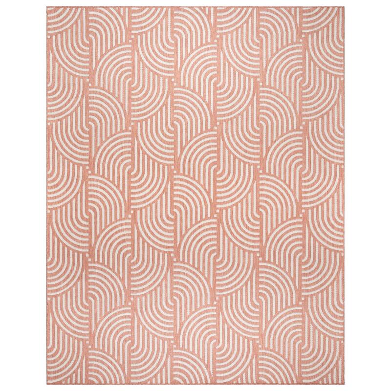 Tropea Mika All Weather Flatweave Indoor Outdoor Area Rug Modern Geometric Polypropylene - 6'6"x9'6" - Coral