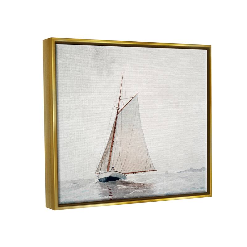 Stupell Sailboat Foggy Weather Clouds Ocean Waves Crashing Floater Frame, Design by Lettered and Lined