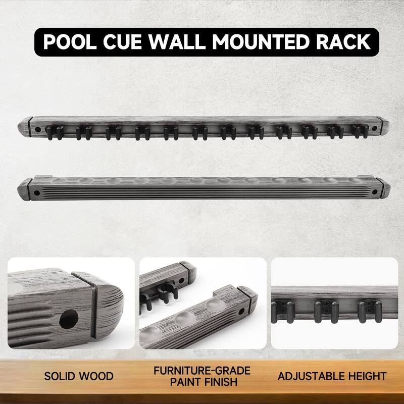 GSE™ 12-Pool Cue Wall Mounting Billiard Cue Rack, 2-Piece Hanging Wall Mounted Pool Cue Stick Holder