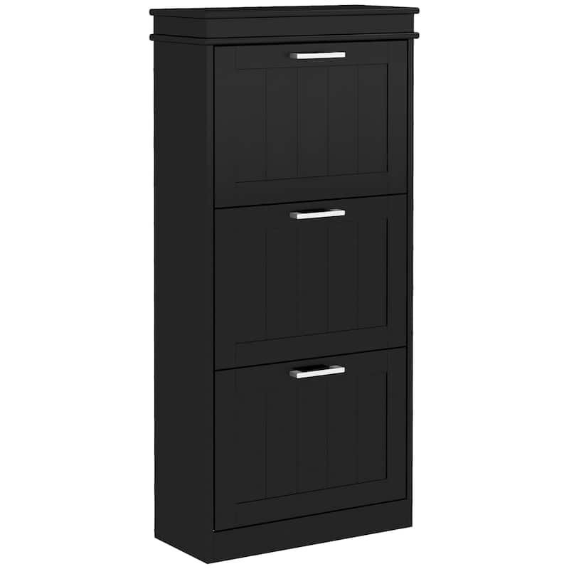 HOMCOM Shoe Cabinet for Entryway, Narrow Shoe Rack Storage Organizer with 3 Flip Drawers and Adjustable Shelves