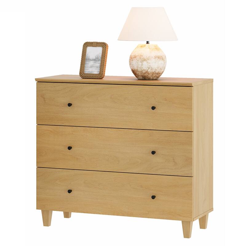 WAMPAT 3 Drawer Nightstand for Bedroom, 35 Inches Wide - Oak - 3-drawer