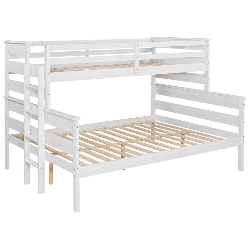 Solid Wood Twin XL Over Queen Bunk Bed with Ladder and Slat Support, Bedroom Detachable Bed Frame for Kid Adult Boy Girl Teen