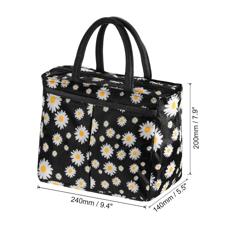 Lunch Bag Tote Bag with Pocket for Work Picnic 9.4"x5.5"x7.9", Green - Black