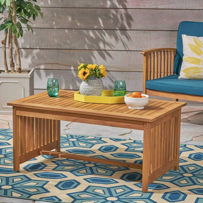 Roomfitters Solid Wood Outdoor Coffee Table, Patio Slatted Top with Slatted Sides
