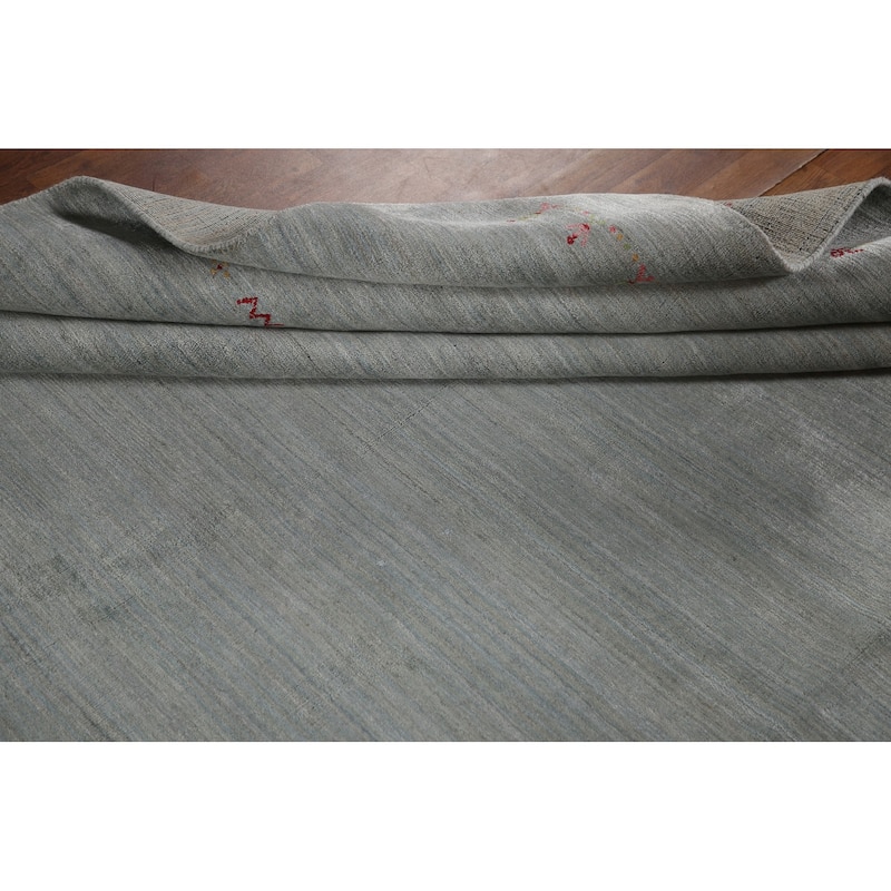 Grey Gabbeh Oriental Area Rug Hand-Knotted Wool Carpet - 8'0"x 9'10"