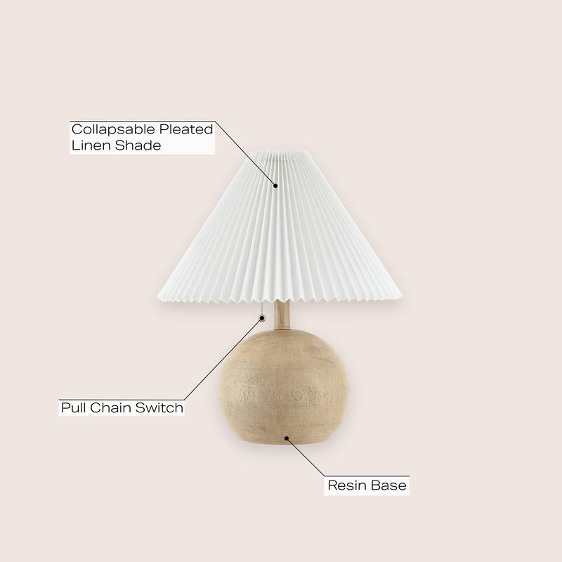 Arvid 17.25" Coastal Scandinavian Resin/Iron Sphere LED Table Lamp with Pleated Shade and Pull Chain, by JONATHAN Y