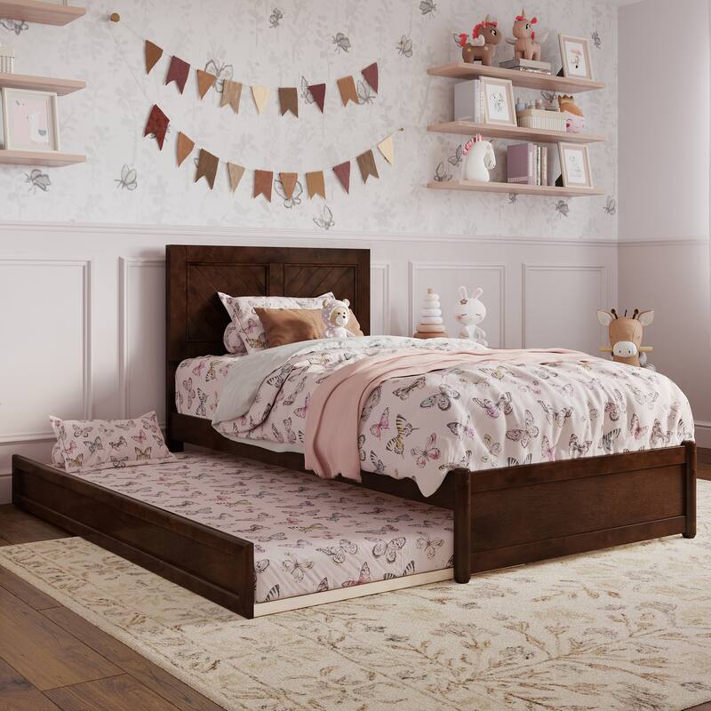 Clayton Platform Bed with Panel Footboard and Twin Trundle - Walnut - Twin