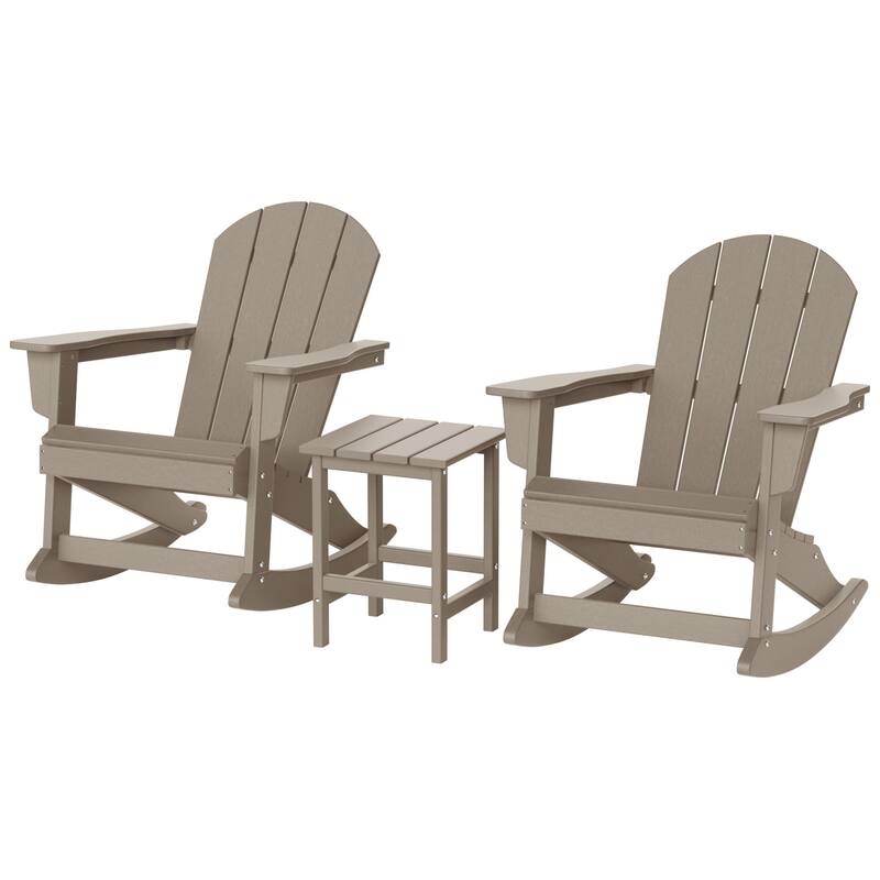 Laguna Hdpe All Weather Outdoor Patio Rocking Chairs With Side Table (3-Piece Set) - Weathered Wood