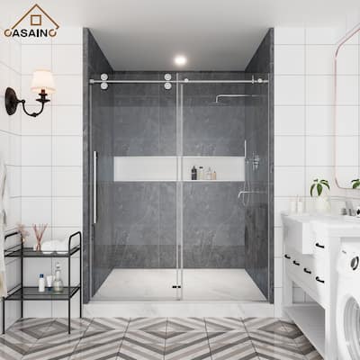 CASAINC 48"/60"W x 76"H Sliding Frameless Shower Door with Clear Glass