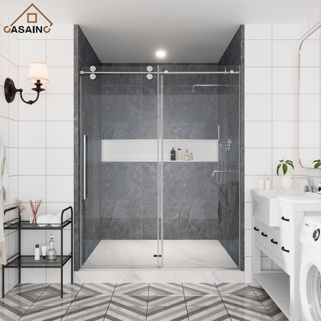 CASAINC 48"/60"W x 76"H Sliding Frameless Shower Door with Clear Glass