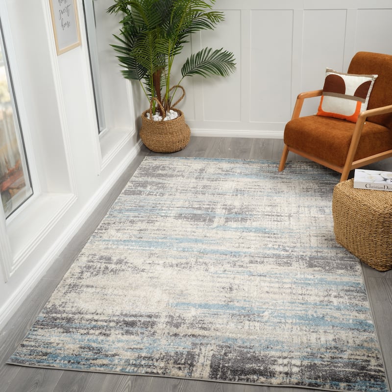 Avant Blue Abstract Power-Loom Area Rug 2' x 3'