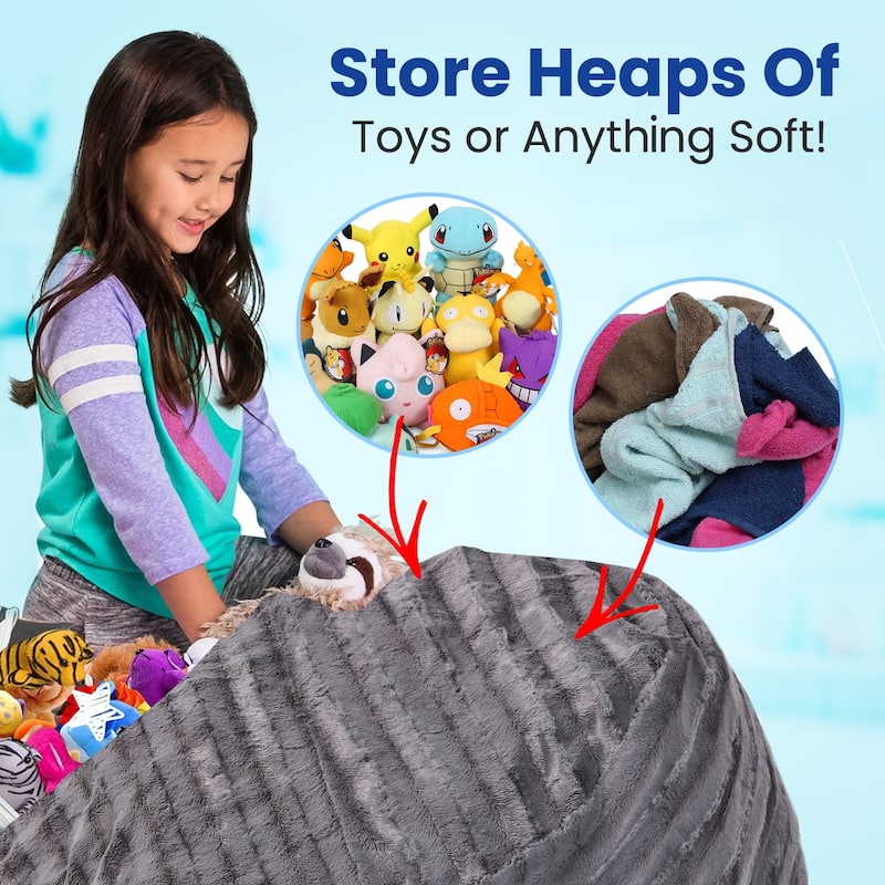 Cheer Collection Faux Fur Bean Bag and Stuffed Animal Storage Case