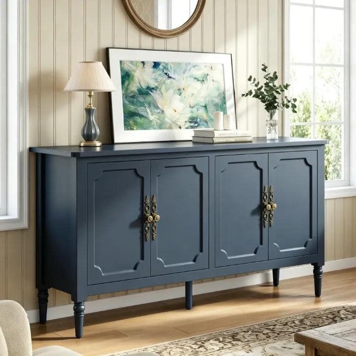 59" Accent Cabinet with 4 Doors – MDF Storage Cabinet, Adjustable Shelves, 200 lbs Top Capacity