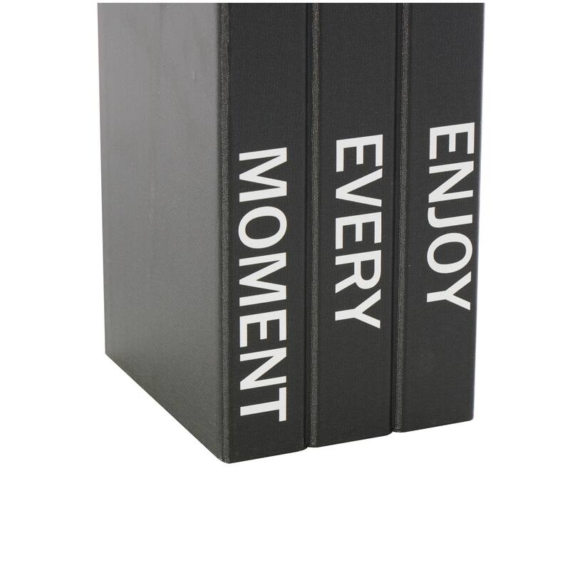 White or Black Canvas Faux Storage Book Box with Gold or White Enjoy, Every, Moment Text (Set of 2)