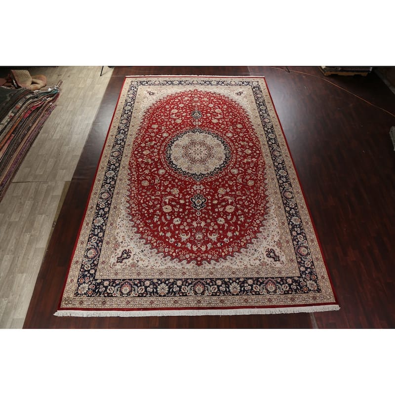 Vegetable Dye Nain Persian Area Rug Hand-knotted Large Wool Carpet - 12'1" x 19'1"