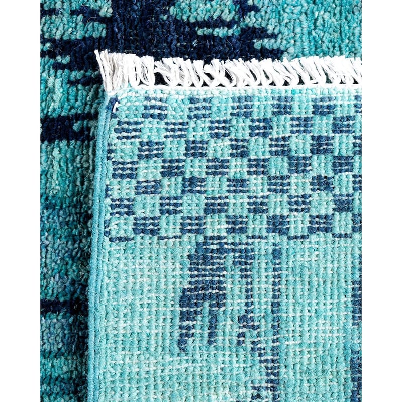Modern One-of-a-Kind Hand-Knotted Runner Rug - Blue, 2' 6" x 10' 5" - 2' 6" x 10' 5"