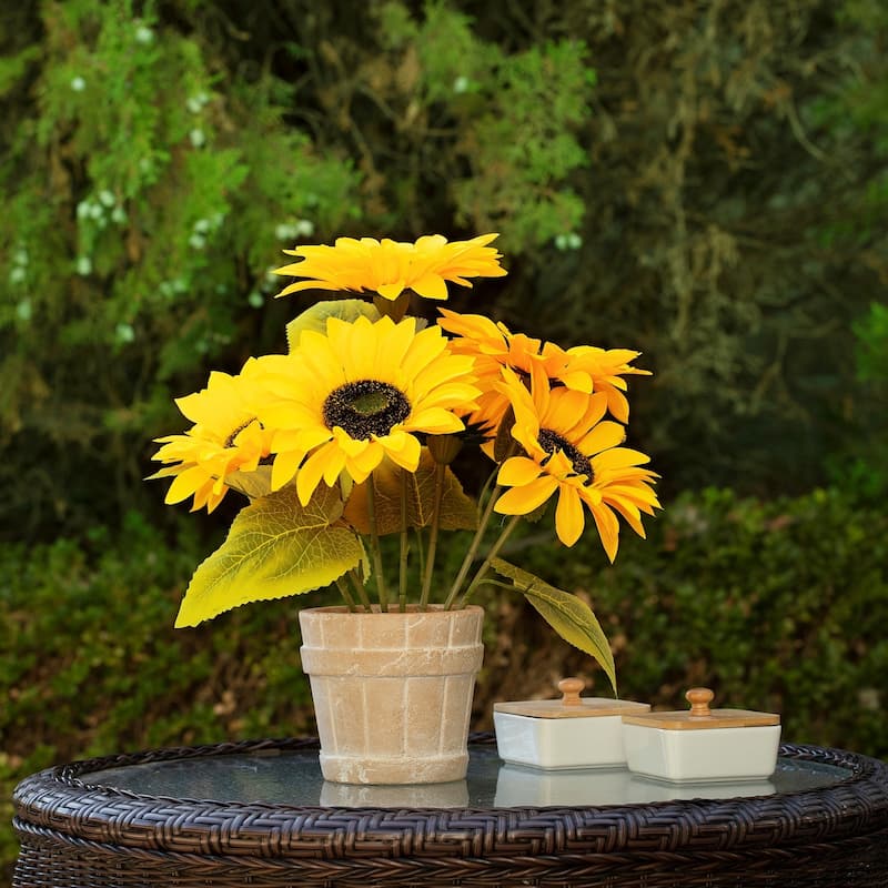 Enova Home Artificial Sunflower Arrangement in Pot for Home Office Centerpiece Decoration