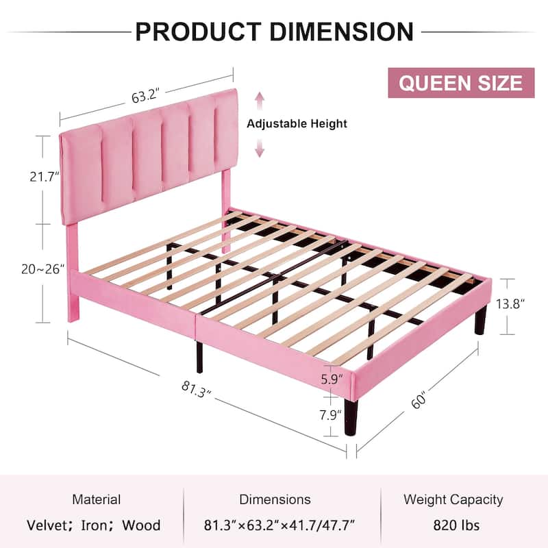 VECELO Tufted Upholstered Platform Bed Frame with Adjustable Height Headboard Twin/Full/Queen Size Beds