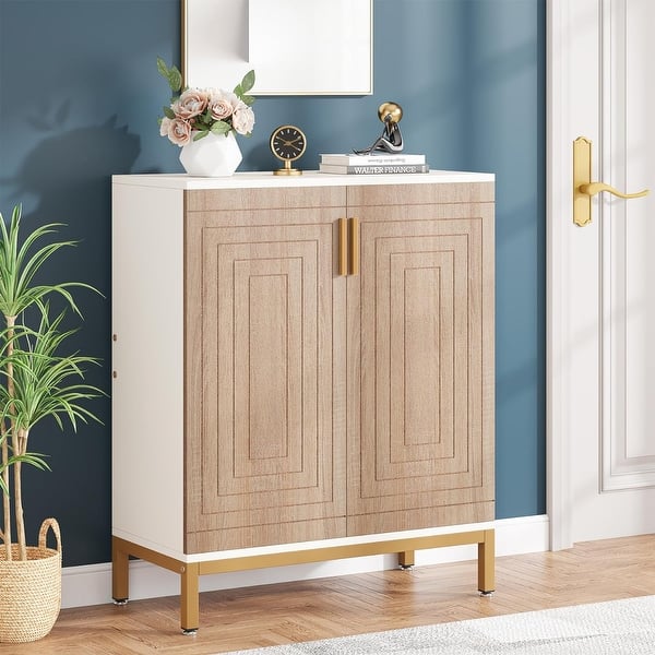 20 Pairs Shoe Cabinet, 37.4 Inch Modern Shoe Storage Cabinet with Doors, White & Gold - White and Brown