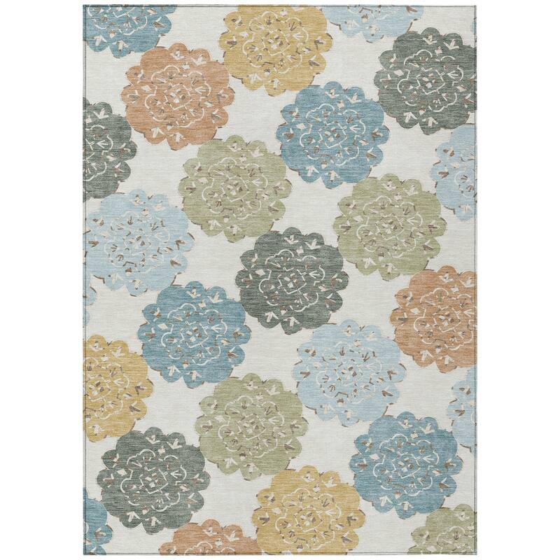 Machine Washable Indoor/ Outdoor Global Motif Chantille Rug