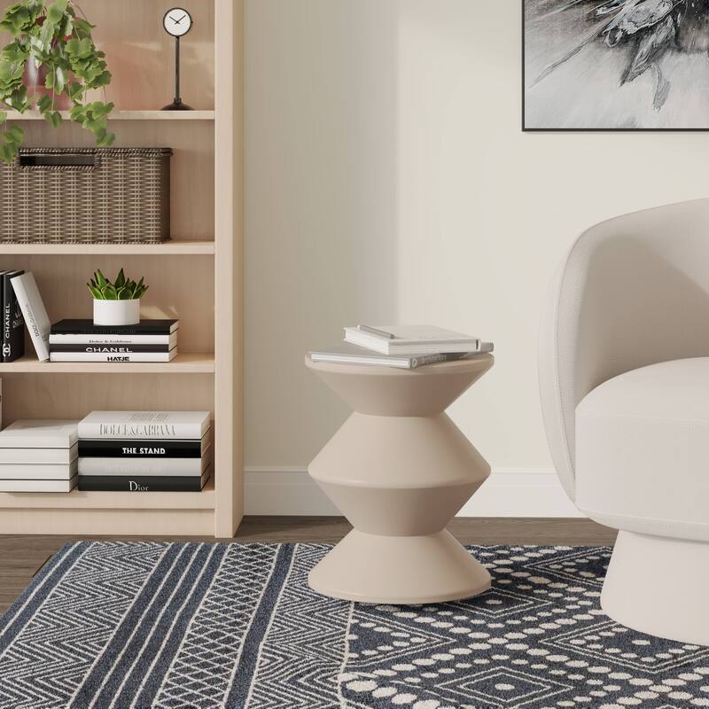 Round Side Table in ABS Plastic with Double-Hourglass Design End Table For Indoor and Outdoor