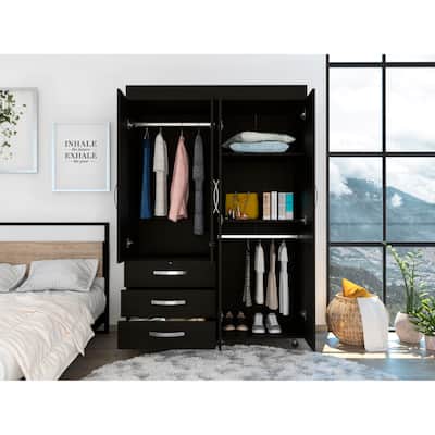 Bedroom 68" High Large Armoires w/Hanging Rods & Drawers and Shelves