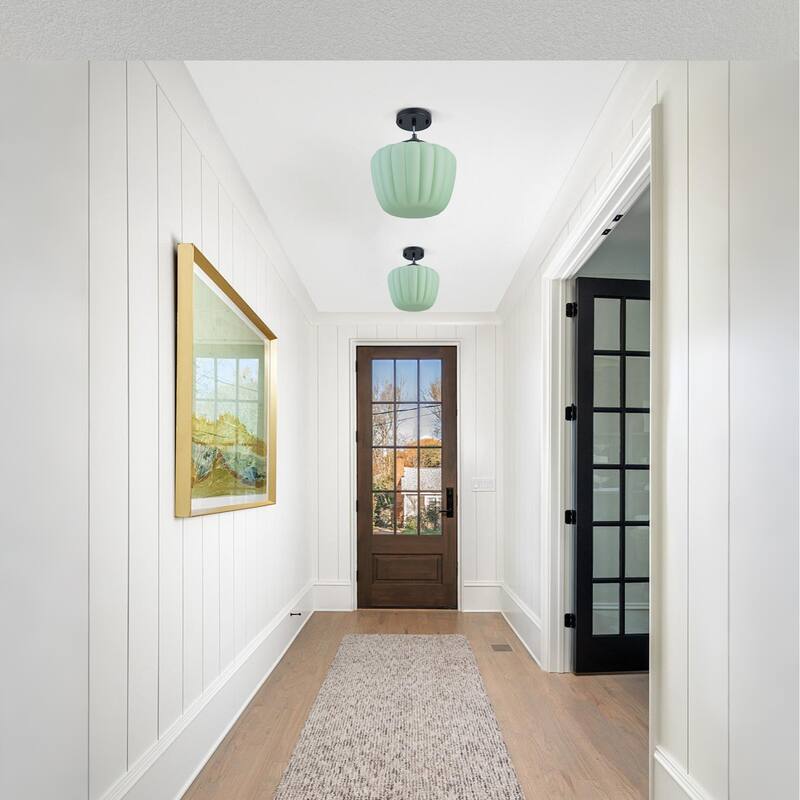 Modern 1-Light Green Lantern Glass Pendant Light for Kitchen Island, Dining Room