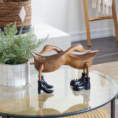 Brown Bamboo Wood Handmade Duck Decorative Sculpture - 16 x 6 x 11