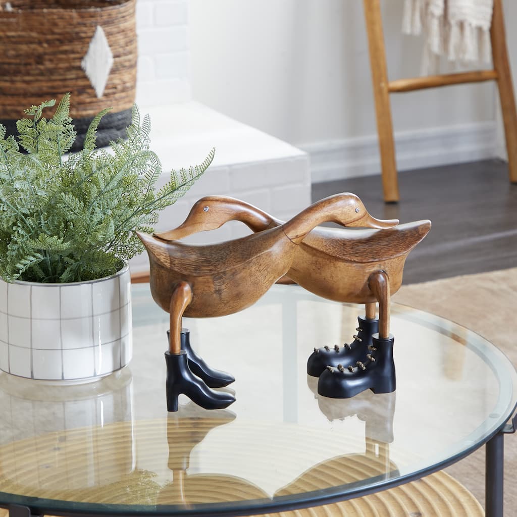Brown Bamboo Wood Handmade Duck Decorative Sculpture - 16 x 6 x 11