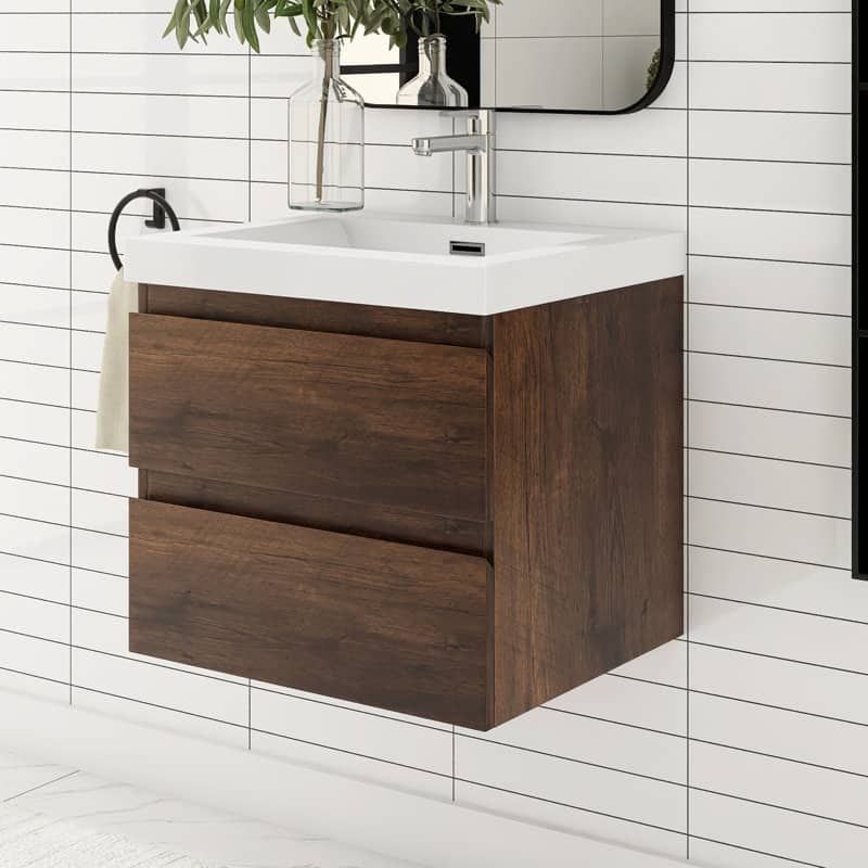 24"/30"/36"/48" Wall-Mounted 2-drawer Bathroom Vanity Set with Integrated Resin Sink