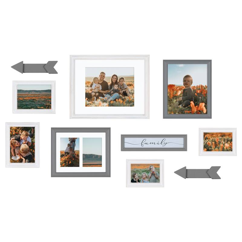 Kate and Laurel Bordeaux Expression Gallery Wall Kit - 10 Piece - Gray/White