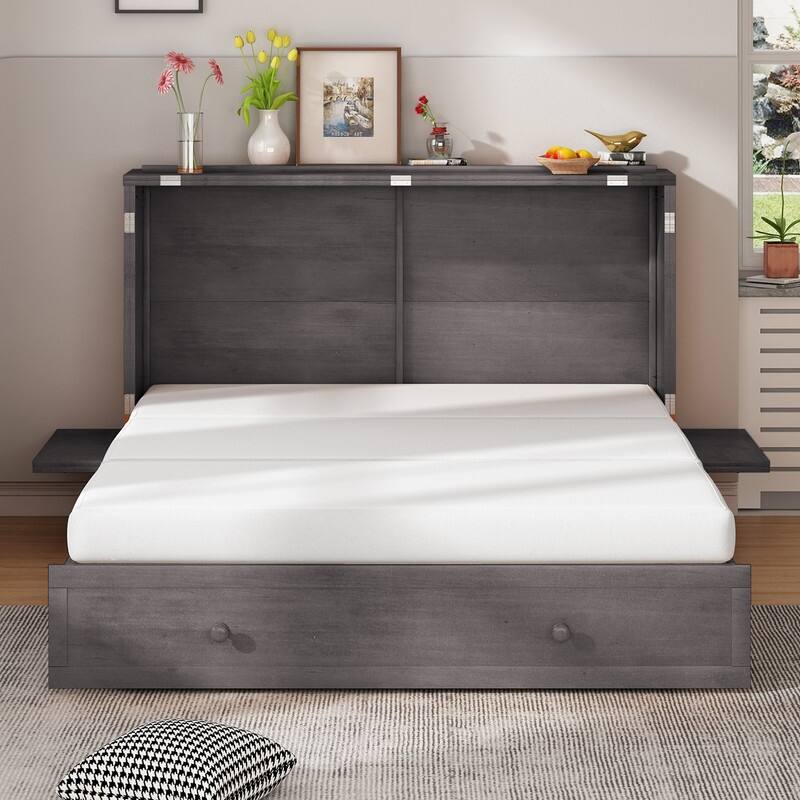 Mixoy Murphy Bed,Cube Cabinet Chest Bed with Charging Station