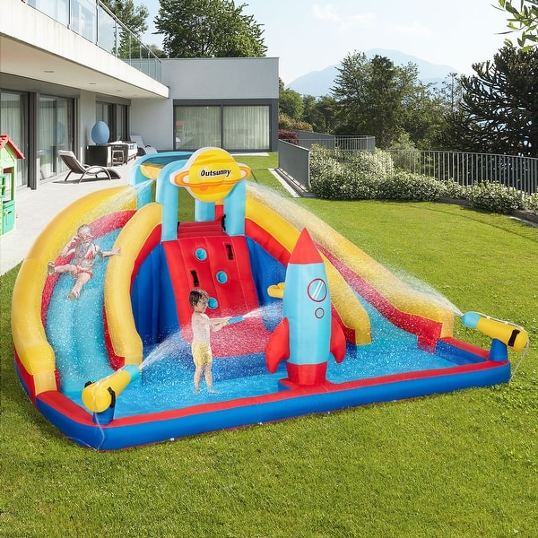 slide 2 of 9, Outsunny 5-in-1 Inflatable Water Slide, Kids Castle Bounce House - 151.5" x 142.5" x 80.75"