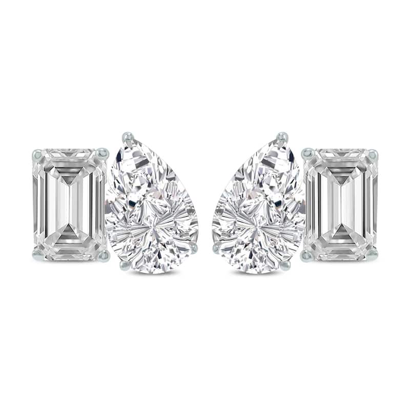 Marquee 2 Carat TW Emerald and Pear Shape Lab Grown Diamond Earrings in 14K White Gold