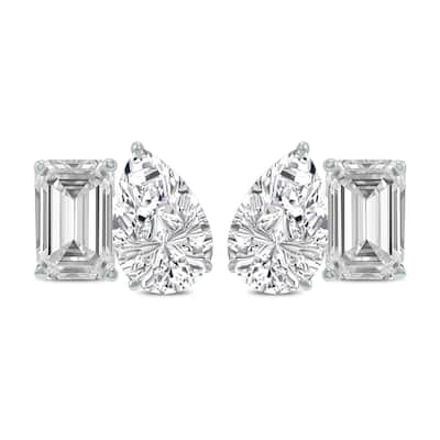 Marquee 2 Carat TW Emerald and Pear Shape Lab Grown Diamond Earrings in 14K White Gold