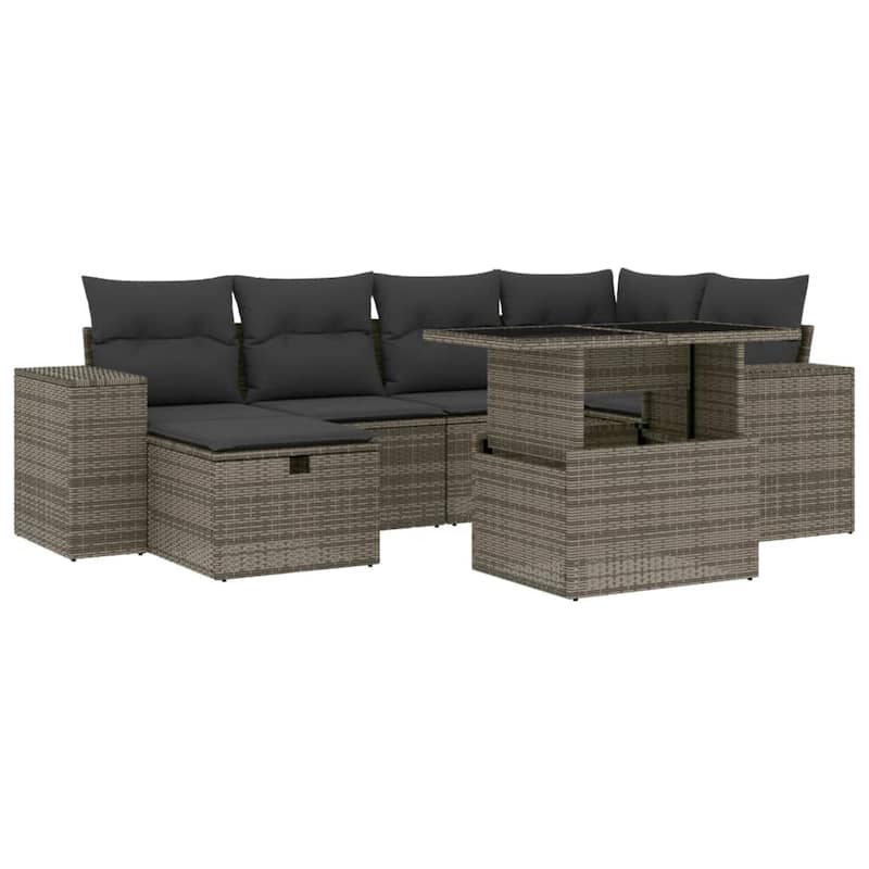 vidaXL Patio Sofa Set with Cushions Outdoor Furniture 7 Piece Poly Rattan