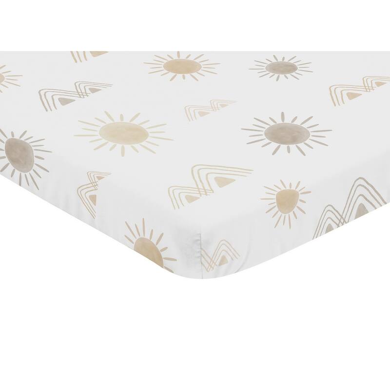 Boho Desert Sun Taupe Fitted Mini Portable Crib Sheet Neutral Tan Beige Ivory Gold Cream Bohemian Mountain Geometric Sunshine