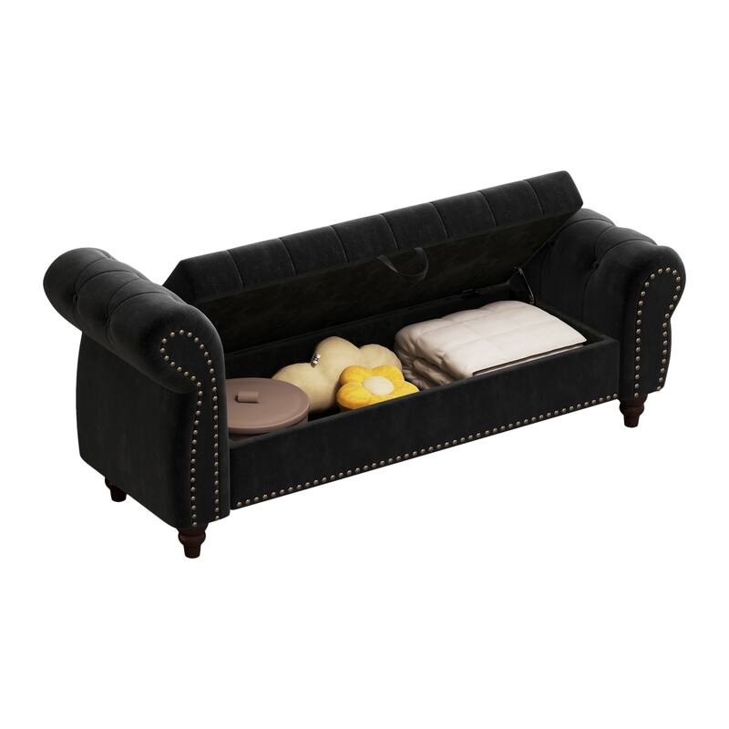 Luxury Storage Chaise Tufted Velvet Chaise Lounge with Storage