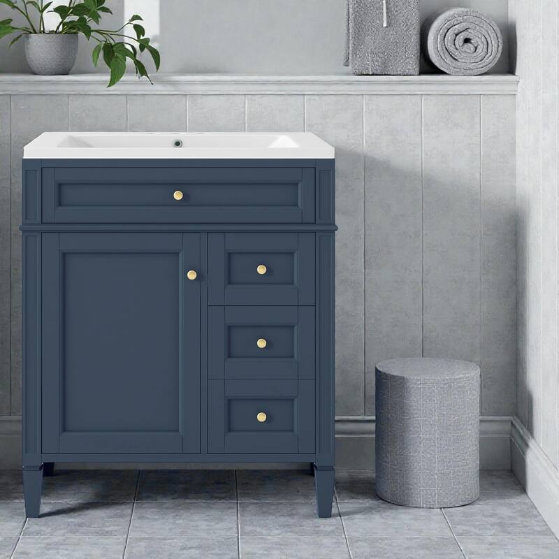 30" Bathroom Vanity with Sink, Modern Single-Sink Cabinet with 2 Drawers, Tip-Out Drawer & Storage Shelves