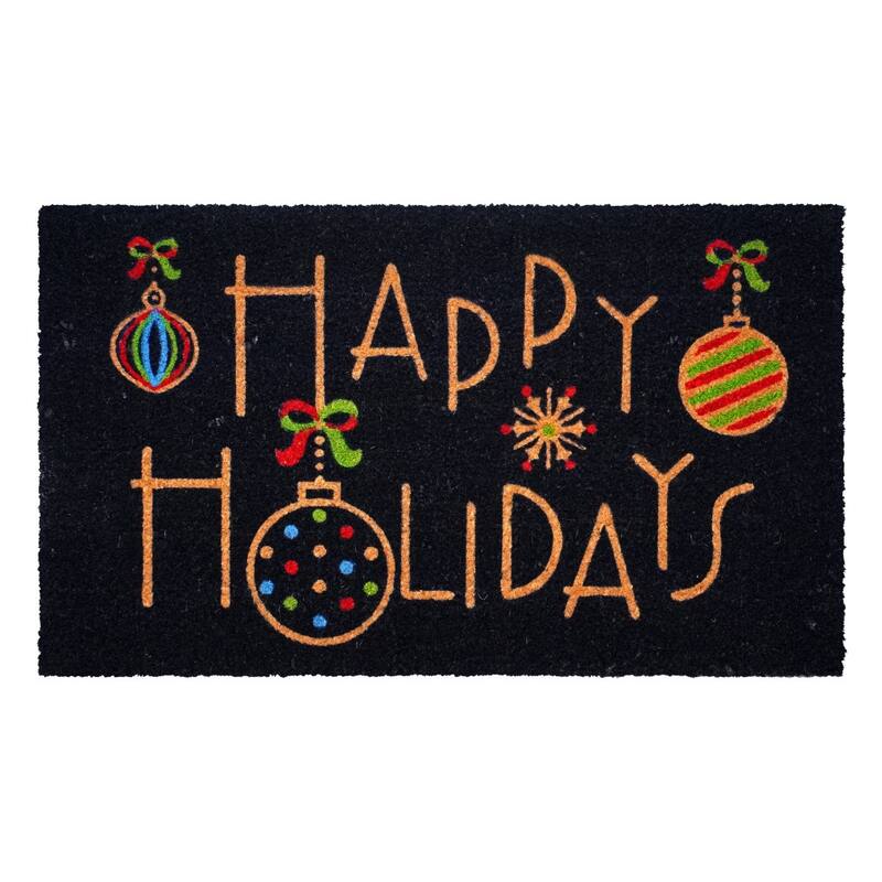 HomeRoots 17" X 29" Black And Brown Christmas Happy Holidays Outdoor Coir Door Mat - 17.00' X '29.00
