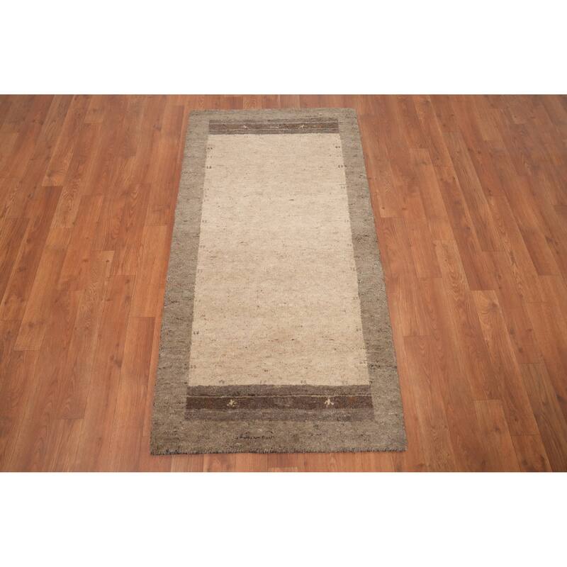 Hand Knotted Oriental 100% Wool Carpet Modern Modern Beige & Ivories Gabbeh Area Rug - 4' 5'' X 2' 3''