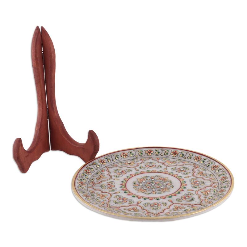 Novica Handmade Floral Firmament Marble Decorative Plate