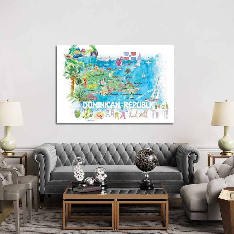 iCanvas "Dominican Republic Illustrated Travel Map With Roads And Highlights" by Markus & Martina Bleichner Canvas Print
