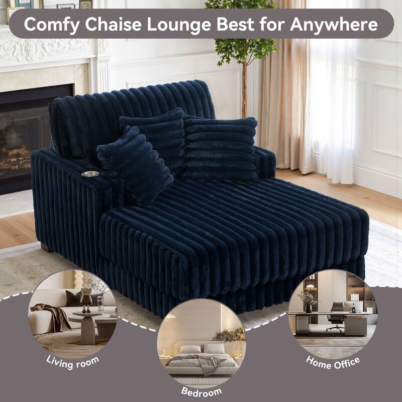 41.7" W Upholstered Plush Corduroy Chaise Lounge with Pillows