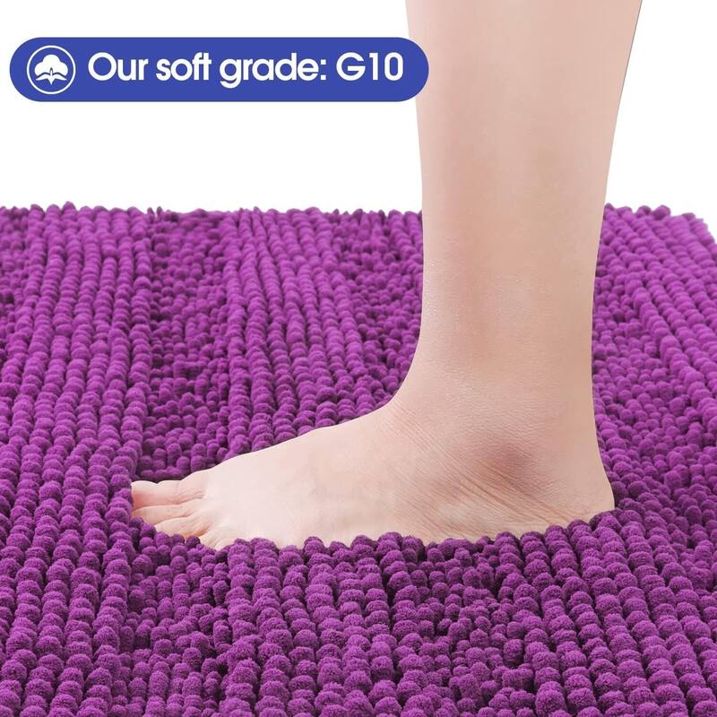 Ultra Soft Striped Non Slip Chenille Bathroom Rug Set 3 Pieces