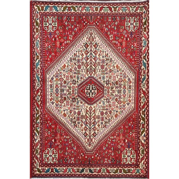 slide 2 of 17, Tribal Geometric Abadeh Persian Area Rug Hand-knotted Wool Carpet - 3'6" x 4'10"